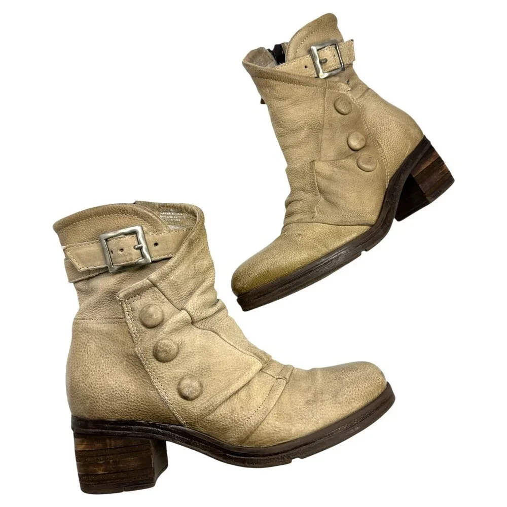 Miz Mooz Sidney Taupe Leather Button‎ Ankle Boots